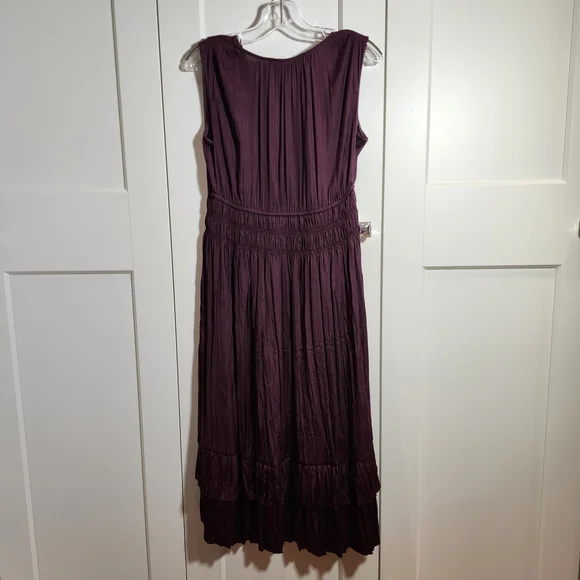 White House Black Market Plum Sleeveless Maxi Dress with Waist Tie - Picture 3 of 5